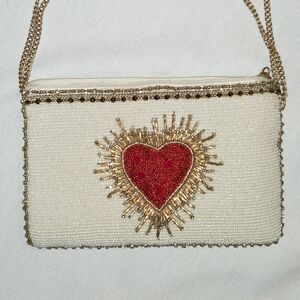 Mary Frances Beaded Heart Clutch - Red and Gold